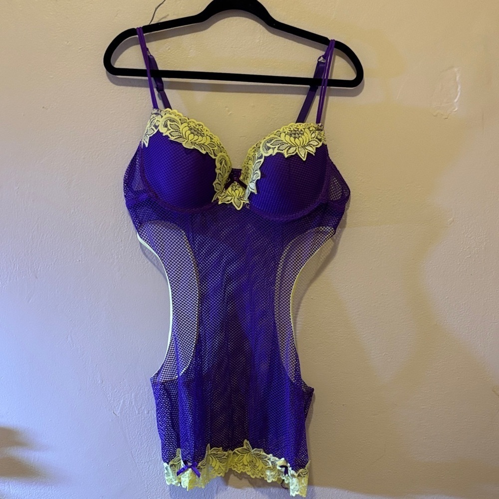Vibrant Purple Chemise with Yellow Lace Trim